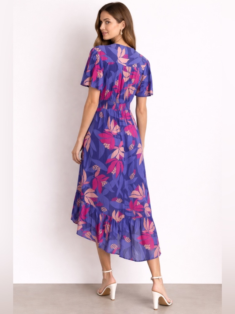 Abel the Label High Low Floral Midi Dress Fairy Ruffle Cottage Whimsical Boho S - Picture 7 of 9